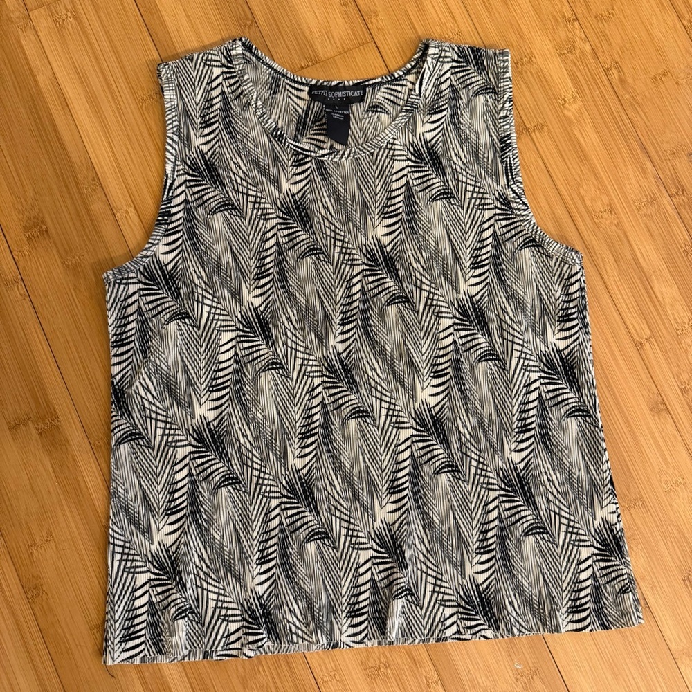 Petite Sophisticate High Neck Pleated Print Tank Top